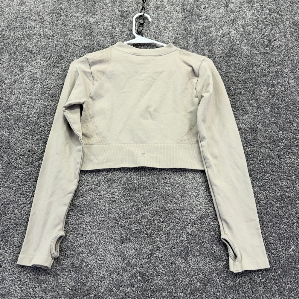 Work Out Quarter Zip Pullover Womens S Beige Seamless Crop Top - Picture 2 of 8